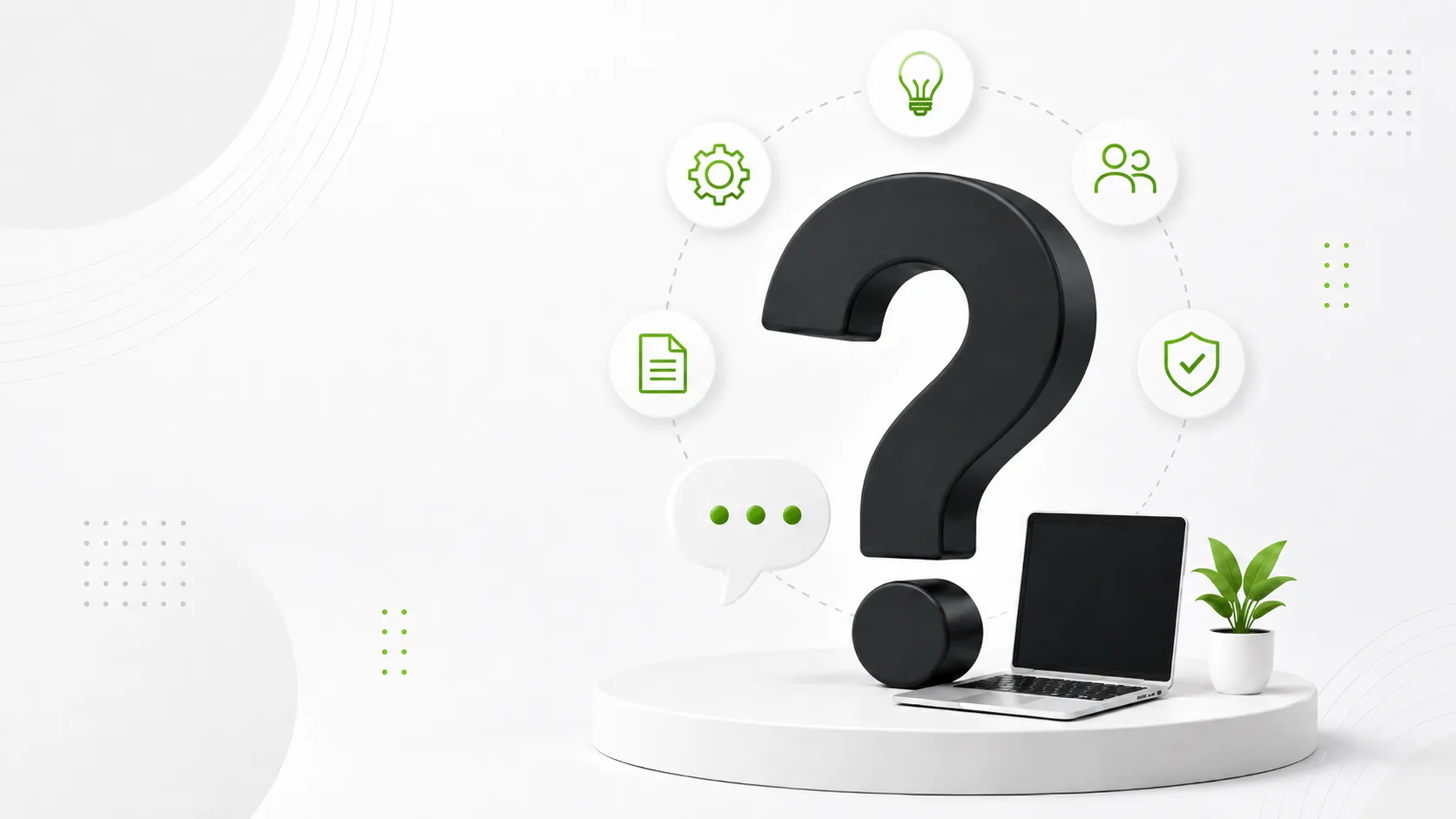 Question mark surrounded by service and support icons